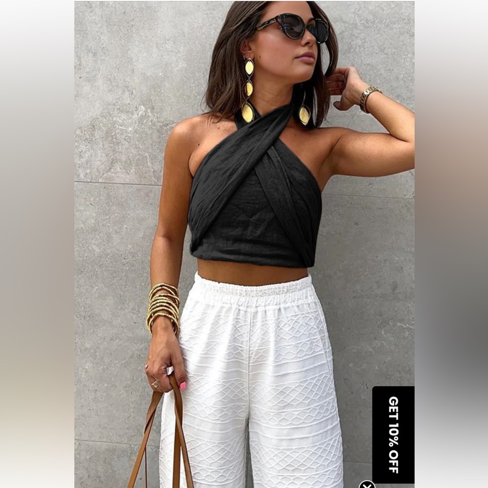 Cotton & Line Crisscross Halter Tank Top Commense S CC20 (15)